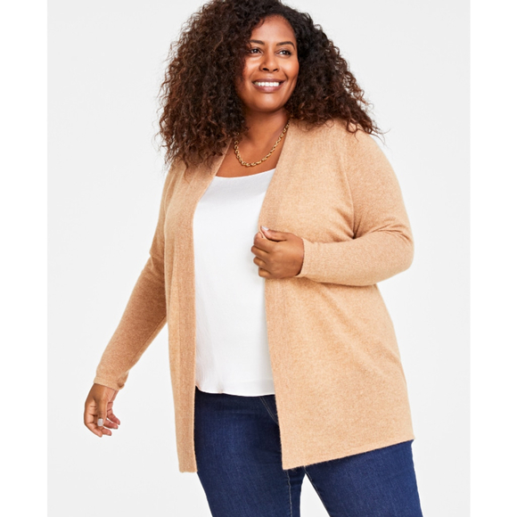 Charter Club Sweaters - Charter Club Plus Size 2X 100% Cashmere Beige Open-Front Long Cardigan NWT